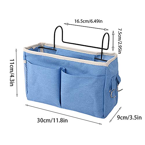 Organizador de Cabecera Cama, 2pcs Blanco/Azul Cama Colgante Bolso de Bolsillo Cama Organizador, Bolso de Bolsillo Cestos Almacenaje para Literas,Dormitorios,Cochecito,Cuna,Camas de Hospital