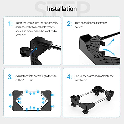 ORICO Soporte con Rueda para CPU, Soporte de Ancho Ajustable bajo Mesa Adecuado para Computadoras de Escritorio o Carcasas de Computadora