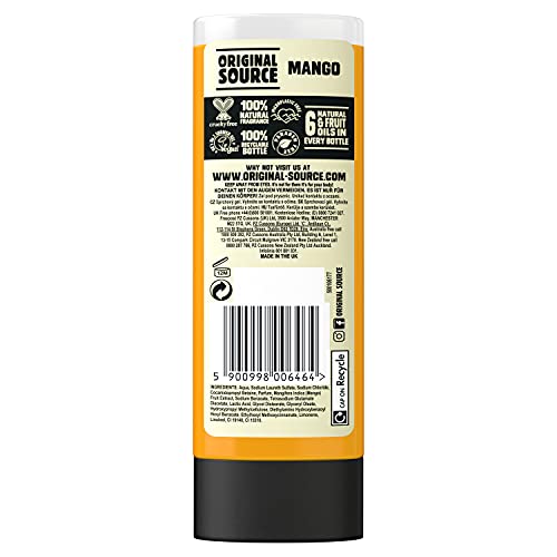 Original Source Mango Gel de ducha con fragancia 100% natural, gel de ducha vegano, sin parabenos, paquete múltiple de 6 x 500 ml