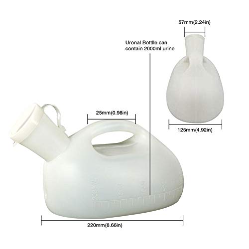 Orinales Para Hombres Orinal Grueso Y Firme Orinal, 2-en-1 2000mL Hombres Reutilizable Pee Jarra Botella De Orina Masculina Para Incontinencia Hospitalaria Ancianos Botella De Viaje Y Emergencia