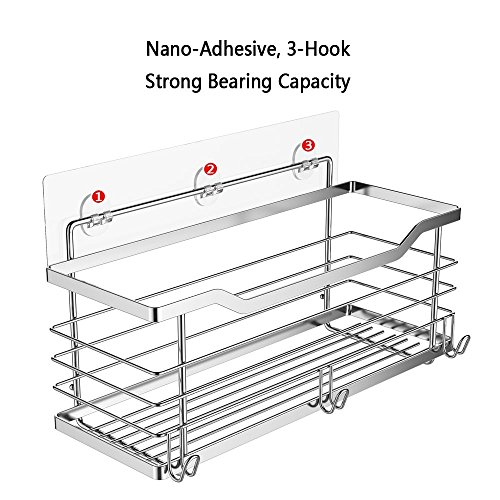 Oriware Adhesivo Estantes Cesta para Ducha Estanteria Organizador Baño SUS304 Acero Inoxidable Sin Taladro - 31 x 11.5 x 12 cm