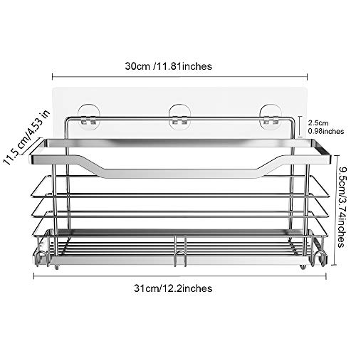 Oriware Adhesivo Estantes Cesta para Ducha Estanteria Organizador Baño SUS304 Acero Inoxidable Sin Taladro - 31 x 11.5 x 12 cm