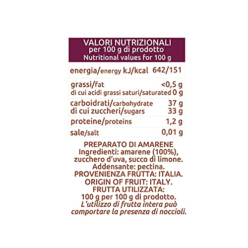 ORTO D'AUTORE Compota de Cerezas Italianas 3 X 340 gr, Mermelada 100% de Fruta Italiana, Mermelada sin Azúcares Añadidos con Fruta Entera o Trozos, Cocción a Baja Temperatura, VeganOk