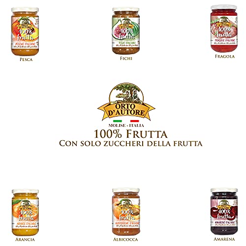 ORTO D'AUTORE Compota de Cerezas Italianas 3 X 340 gr, Mermelada 100% de Fruta Italiana, Mermelada sin Azúcares Añadidos con Fruta Entera o Trozos, Cocción a Baja Temperatura, VeganOk