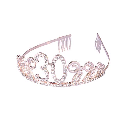 OSALADI Feliz Cumpleaños Tiara Tiara de Diamantes de Imitación de Cristal Princesa/Reina Corona de Cristal con Peine para El 30 Cumpleaños de Las Mujeres Niña