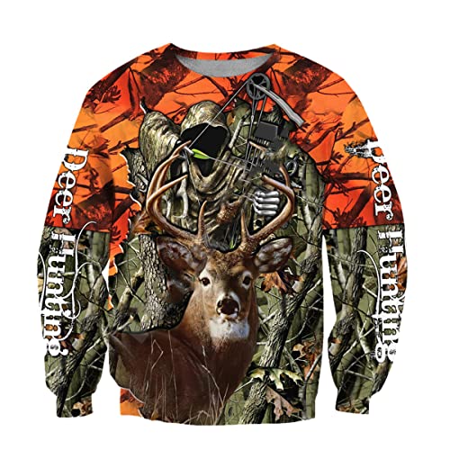 Otoño Moda Sudadera con capucha Ciervos Caza Naranja Camo Impresión 3D Hombres Sudadera Unisex Cremallera Harajuku Streetwear, Sudadera, 4XL