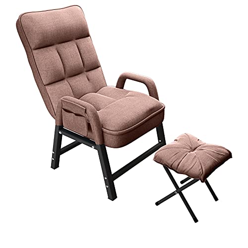 OUHZNUX Sillón Relax con Reposapiés, Butacas de Salon Reclinable Lounge Tapizado con Respaldo Alto Ajustable de 180 Grados, Capacidad de Carga de 130 kg, Dormitorio Comedor, Café