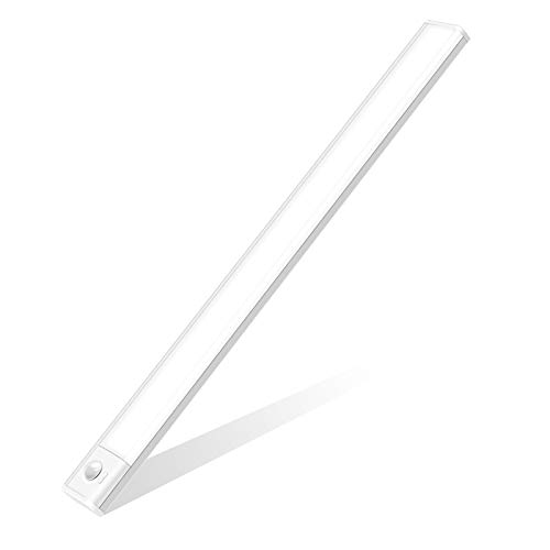 OUSFOT 40cm Luz Armario, 50 LEDs Armario con Sensor Movimiento Atenuación Continua Blanco Frío USB Recargable 3 Modos Ajustable para Garaje Cocina Almacén Escalera Pasillo