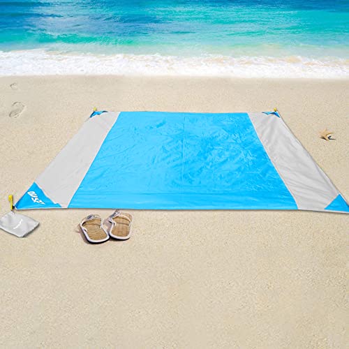 OUSPT Alfombras de Playa, Manta Picnic Impermeable 210 * 200cm Anti-Arena con 4 Estaca Fijo para la Playa, Picnic, Acampa y Otra Actividad al Aire Libre