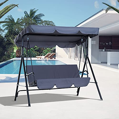 Outsunny Columpio de Jardín de 3 Plazas Silla Balancín con Parasol Techo Ajustable en Ángulo para Terraza Balcón Carga Máx. 200 kg Acero 172x110x153 cm Gris