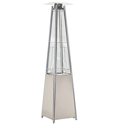 Outsunny Estufa de Gas para Exterior Pirámide 10,5 KW Calefactor para Patio de Propano Acero Inoxidable con Funda Protectora Regulador Manguera y Ruedas Ø49,5x227 cm Plata