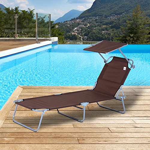 Outsunny Tumbona Hamaca Plegable con Parasol Inclinable Playa Piscina 187x58x27 cm Acero Marrón