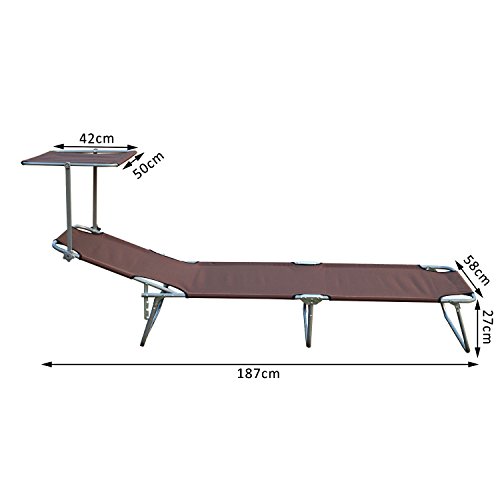 Outsunny Tumbona Hamaca Plegable con Parasol Inclinable Playa Piscina 187x58x27 cm Acero Marrón