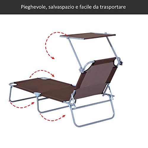 Outsunny Tumbona Hamaca Plegable con Parasol Inclinable Playa Piscina 187x58x27 cm Acero Marrón