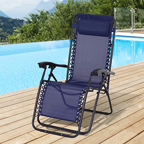 Outsunny Tumbona Plegable de Jardín Silla Gravedad Cero Sillón de Playa Relajante Texteline Marco Acero Carga 120kg 90x65x110 cm Azul