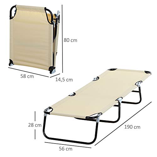 Outsunny Tumbona Plegable Reclinable con Ángulo Ajustable de 4 Posiciones para Jardín Exterior Piscina Terraza Camping Carga 120 kg 190x56x28 cm Beige