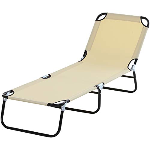 Outsunny Tumbona Plegable Reclinable con Ángulo Ajustable de 4 Posiciones para Jardín Exterior Piscina Terraza Camping Carga 120 kg 190x56x28 cm Beige