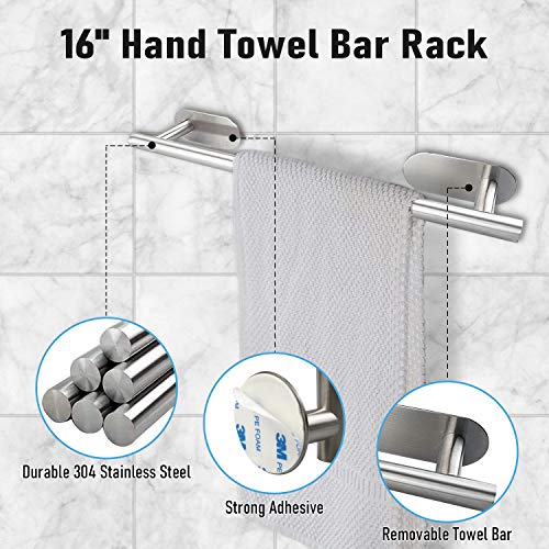 O'woda 5 Piezas Juego de Accesorios de Baño, Toallero Baño 40 cm + Portarrollos para Papel + Toallero Barra + 2 Gancho Adhesivo, 304 Acero Inoxidable, Sin Taladro (Plata)