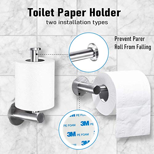 O'woda 5 Piezas Juego de Accesorios de Baño, Toallero Baño 40 cm + Portarrollos para Papel + Toallero Barra + 2 Gancho Adhesivo, 304 Acero Inoxidable, Sin Taladro (Plata)