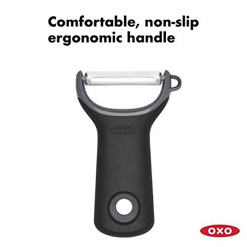 OXO Good Grips - Pelador de patatas y verduras de acero inoxidable, corte recto, color gris