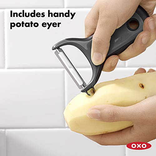 OXO Good Grips - Pelador de patatas y verduras de acero inoxidable, corte recto, color gris