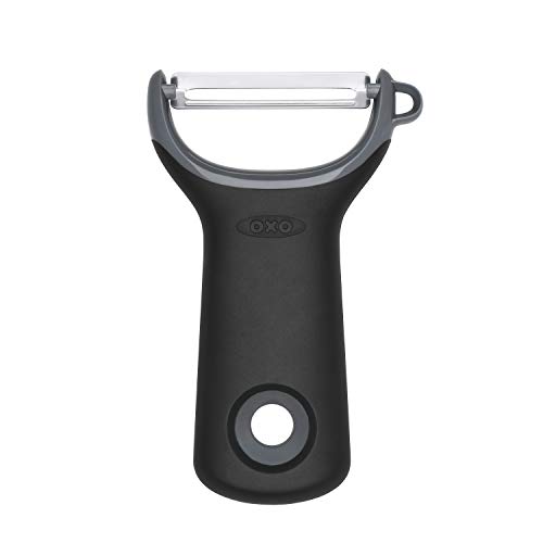 OXO Good Grips - Pelador de patatas y verduras de acero inoxidable, corte recto, color gris