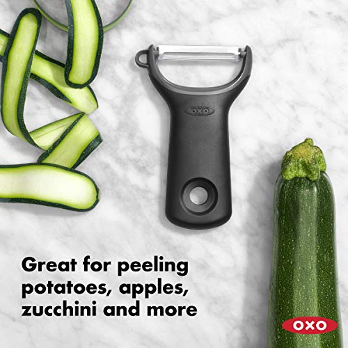 OXO Good Grips - Pelador de patatas y verduras de acero inoxidable, corte recto, color gris