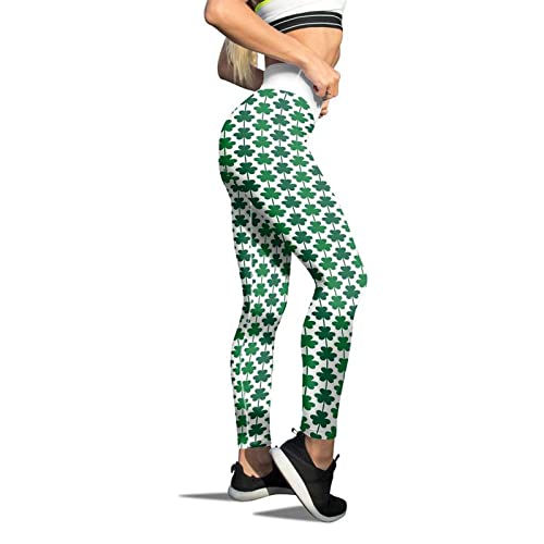 OYZ Leggings de patchwork para el día de San Patricio con rayas de arroz femeninas con estampado de pantalones verdes de buena suerte, pantalones de yoga ajustados para correr, pilates gimnasio, Dk, L