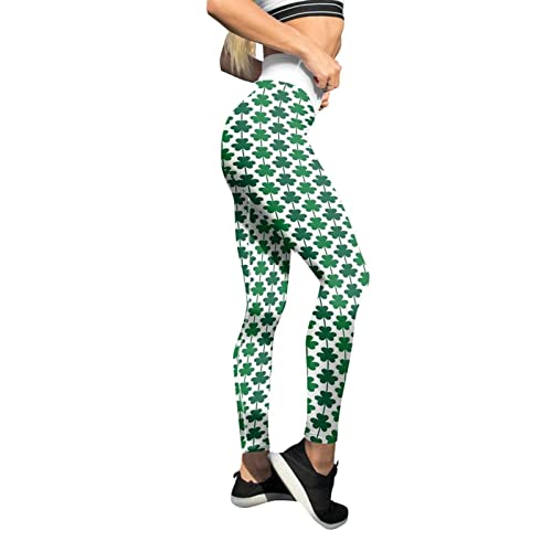 OYZ Leggings de patchwork para el día de San Patricio con rayas de arroz femeninas con estampado de pantalones verdes de buena suerte, pantalones de yoga ajustados para correr, pilates gimnasio, Dk, L