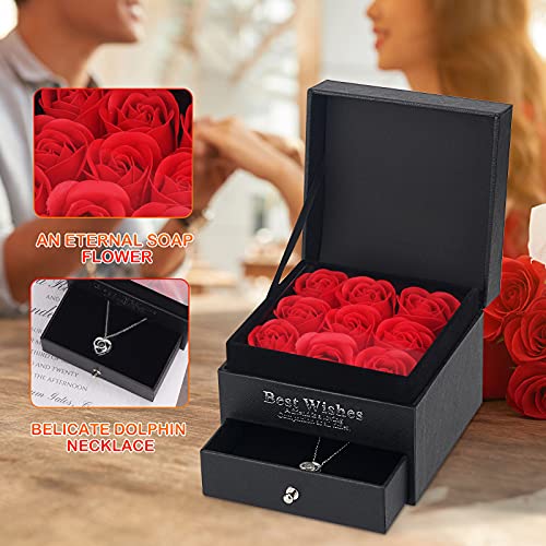 Ozrpn Juego de Rosas Eternas,Regalo Original para Damas,Caja de joyería de Rosa eterna con Collar de te Amo,Regalo de cumpleaños, Día de San Valentín,Día de la Madre,Aniversario,Navidad (Negro)