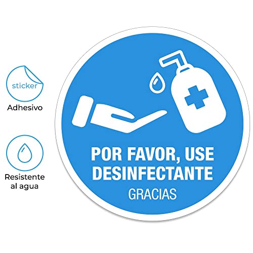 Pack 2 señales adhesivas"obligatorio uso de gel desinfectante y lavado de manos" texto en español | 2 unidades de 16 cm