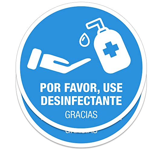 Pack 2 señales adhesivas"obligatorio uso de gel desinfectante y lavado de manos" texto en español | 2 unidades de 16 cm