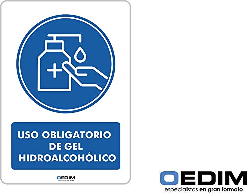 Pack 5 Señales de Uso Obligatorio Gel Hidroalcohólico | Medida 14,85x21cm | Señaletica en Material PVC 3 mm | Duradera y Económica