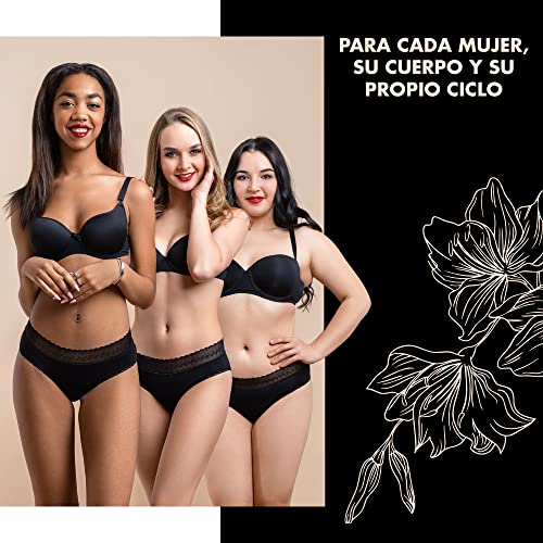 Pack de 3 Bragas Menstruales Negras Ecológicas - Bragas de mujer de protección Absorbente y Lavable - Ropa Interior Mujer Ecológica para el periodo con 4 capas anti pérdidas para la menstruacion