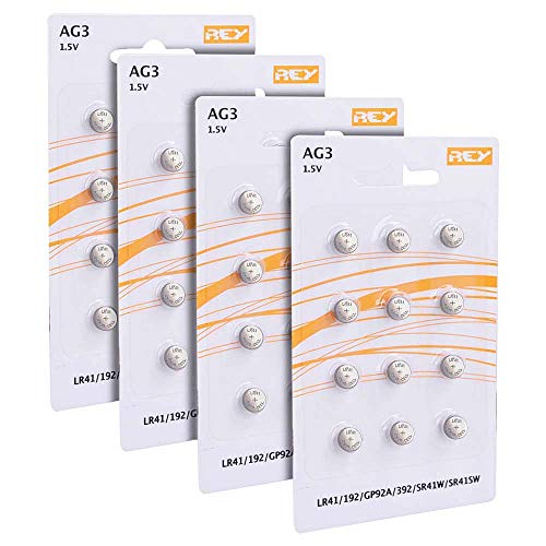 Pack de 48 Pilas AG3 1.5V Alcalinas Tipo Botón de Litio, LR41, 192, GP92A, 392, SR41W, SR41SW