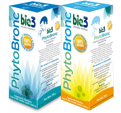 Pack Phytobronc Duo - Incluye 1 Jarabe Balsámico Natural para Niños y 1 para Adultos - Suaviza y despeja las vías respiratorias - Sin Azúcar - con MIEL - 100% NATURAL