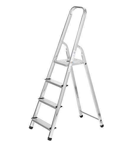 packer PRO Escaleras Plegables Aluminio de Tijera Super Resistente hasta 150Kg, Acero y Aluminio Antideslizantes, Altura de Trabajo hasta 280cm, 4 Peldaños