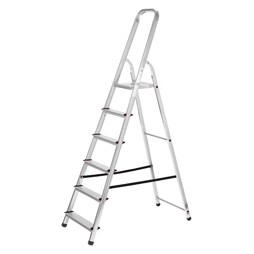 packer PRO Escaleras Plegables Aluminio de Tijera Super Resistente hasta 150Kg, Acero y Aluminio Antideslizantes, Altura de Trabajo hasta 310cm, 6 Peldaños