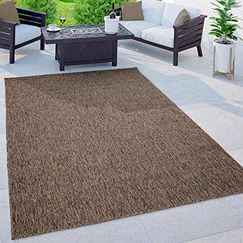 Paco Home Alfombra Exterior Interior Balcón Terraza Alfombra Cocina Monocolor Jaspeado, tamaño:150 cm Cuadrado, Color:Taupe