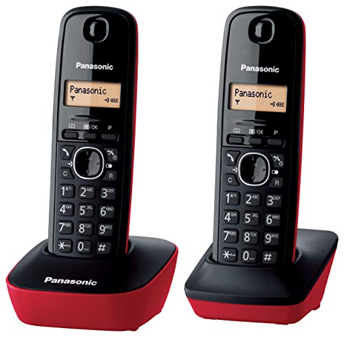 Panasonic KX-TG1612, Teléfono Fijo Inalámbrico Dúo (LCD, Identificador de Llamadas, Intercomunicación, Tecla de Navegación, Alarma, Reloj), DECT, Rojo