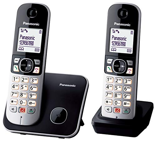 Panasonic KX-TG6852 Teléfono Fijo Inalámbrico Dúo con Manos Libres (Monitor de Bebes, Bloqueador de Llamadas, Modo No Molestar, Baja Radiación, Modo Eco) Plateado