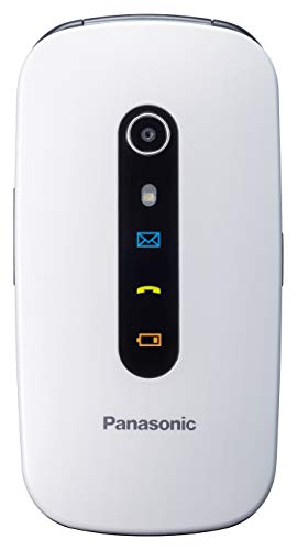 Panasonic KX-TU466EXWE - Teléfono Móvil para Mayores (Pantalla Color 2.4", Botón SOS, Base Carga, Compatibilidad Audífonos, Resistente Golpes, Batería Larga Duración, Bluetooth, GPS, Cámara) Blanco