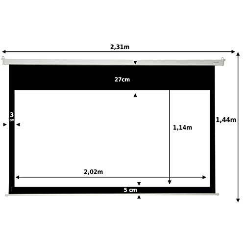 Pantalla de proyeccion electrica 92" para proyector , cajetin de Acero Lacado en Blanco, Pantalla para proyector motorizada con Mando inalambrico, Compatible con HD, 1080p, 4K (92 Pulgadas 16:9)