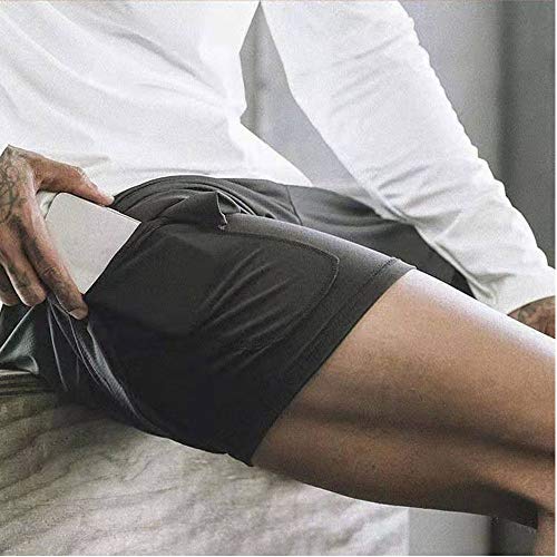 Pantalón Corto para Hombre,Pantalones Cortos Deportivos para Correr 2 en 1 con Compresión Interna y Bolsillo para Hombres (Black, XXL, XX_l)