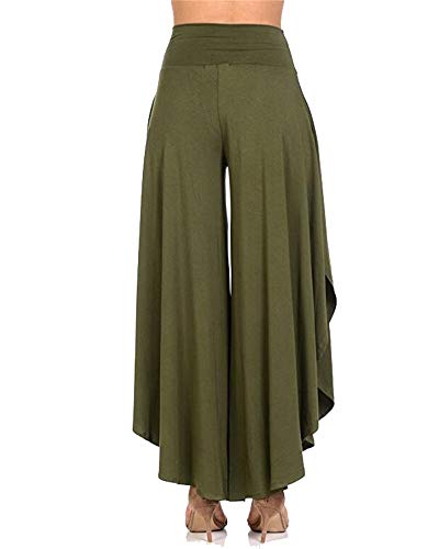 Pantalones de Mujers Abocinado Anchos Pierna Cintura Elástica de Cintura Alta Pantalones Ejercito Verde L