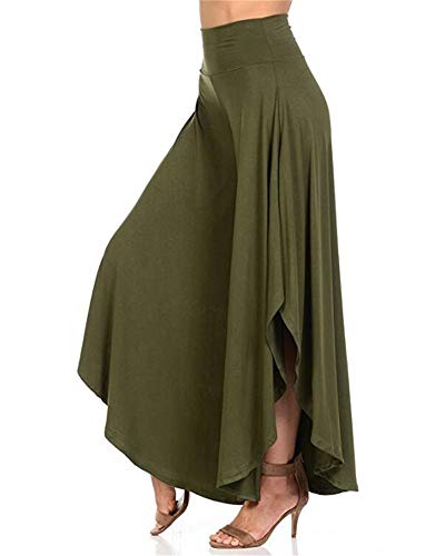 Pantalones de Mujers Abocinado Anchos Pierna Cintura Elástica de Cintura Alta Pantalones Ejercito Verde L