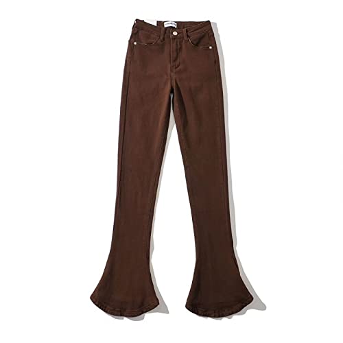 Pantalones Vaqueros de Cintura Alta para Mujer, Moda Informal, cómodos, Sexis, Estiramiento a la Cadera, piernas Anchas, Pantalones Acampanados con Cremallera y Desgastados Ajustados L