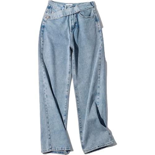 Pantalones Vaqueros de Mujer Moda Casual Cómodo Sexy Estiramiento de Cadera Pantalones Sueltos con Cintura Irregular de Pierna Recta XS