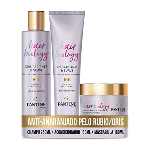 Pantene Hair Biology Matizador Cabello Rubio Con Aceite De Jojoba Y Antioxidantes Champu Azul 250ml + Acondiconador 160ml + Mascarilla Color 160ml Champu Morado