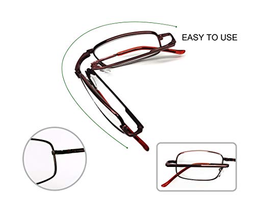 PANTONA –Gafas de Lectura Plegable Metalica con Montura Ligera,Gafas Presbicia Flexible con Mini Estuche Bolsillo Portátil,Rojo+2.00